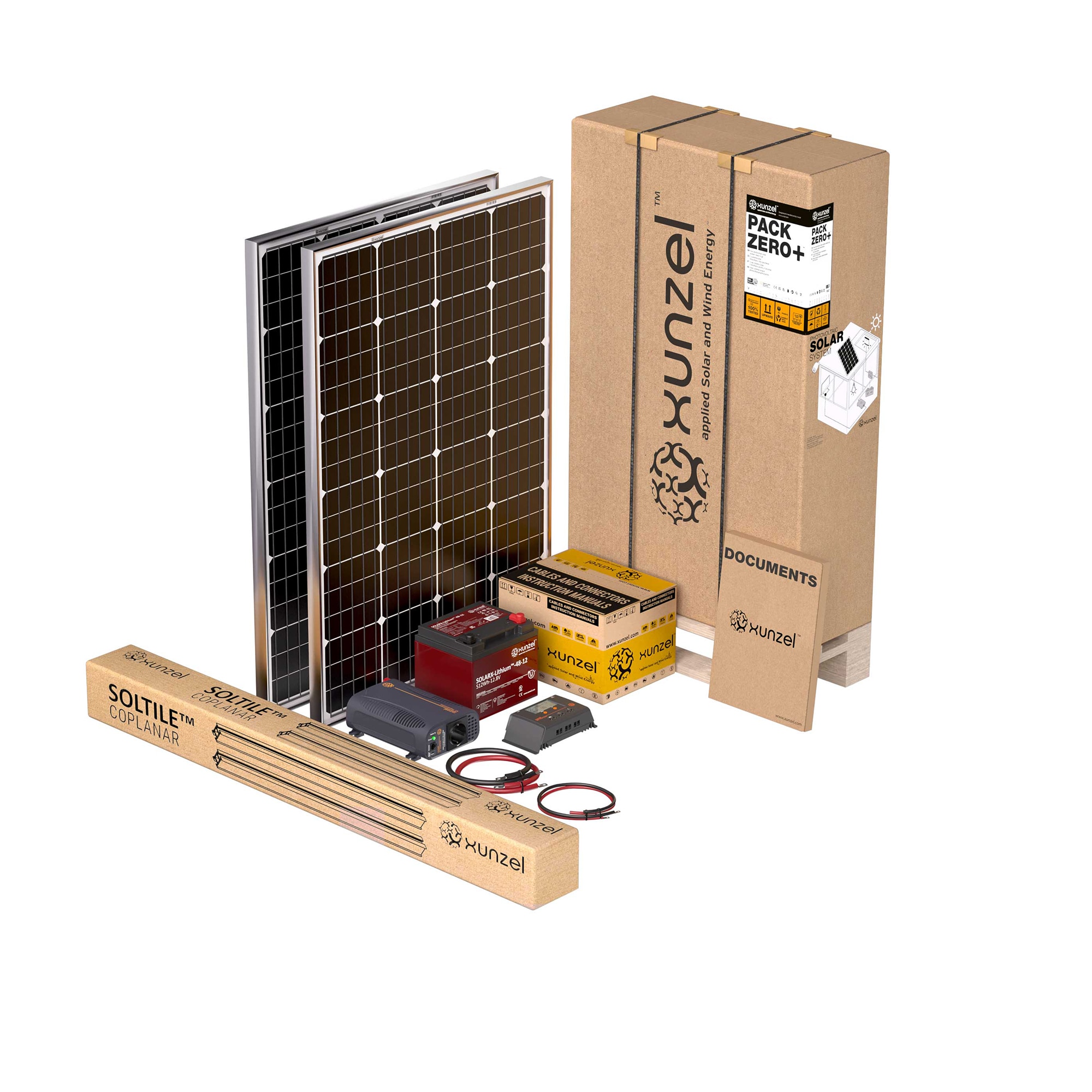 Xunzel – Kit Solar Litio PACK ZERO+ EQX100L con Soportes.