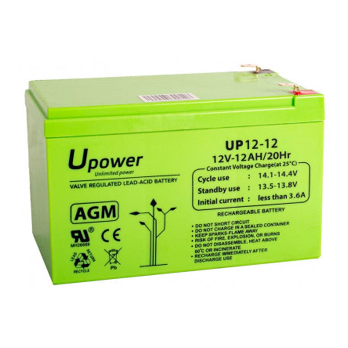 Bateria AGM Monoblock UP12-12 12,72 Ah Verde-1