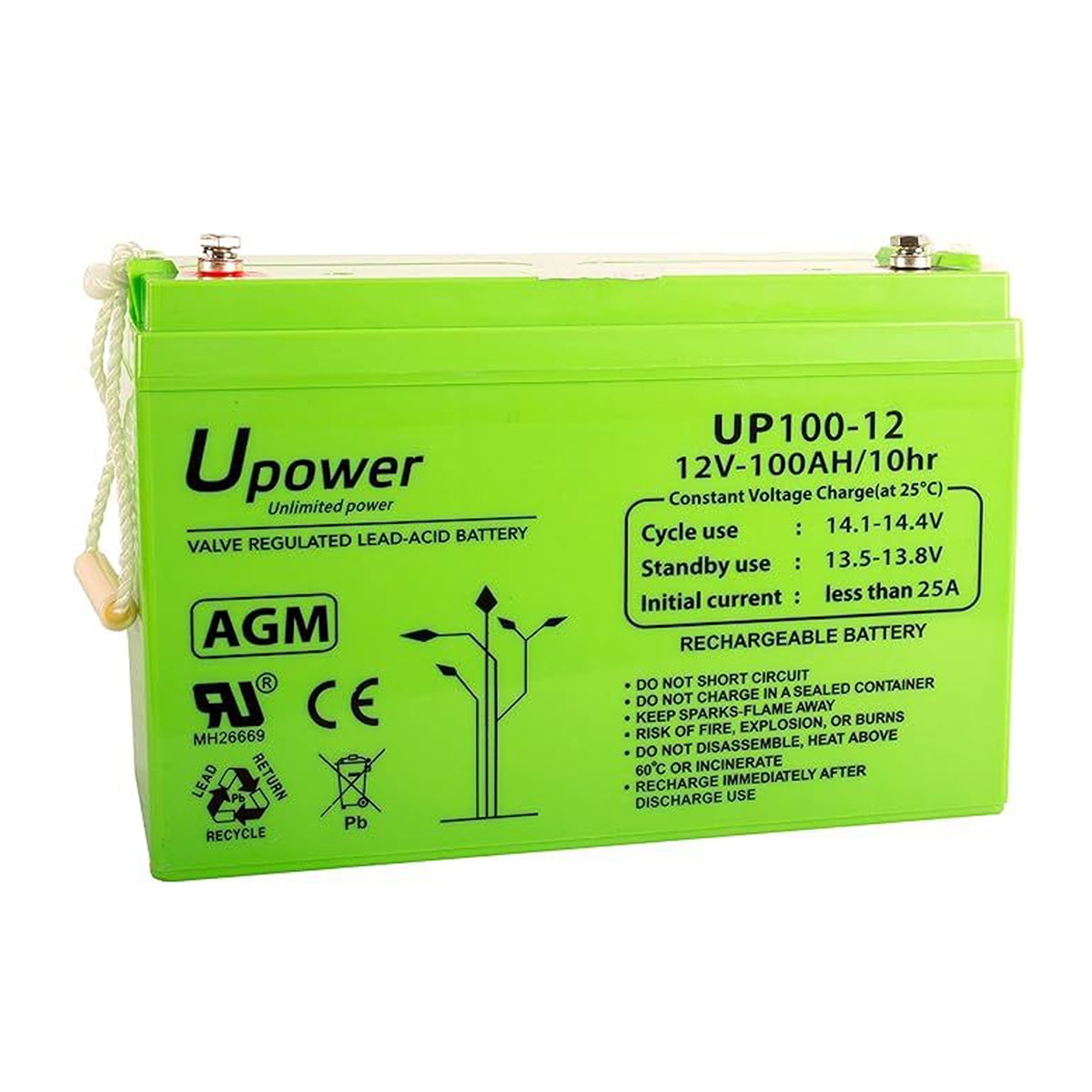 Batería AGM Monoblock UP100-12 12V 107Ah Verde-1