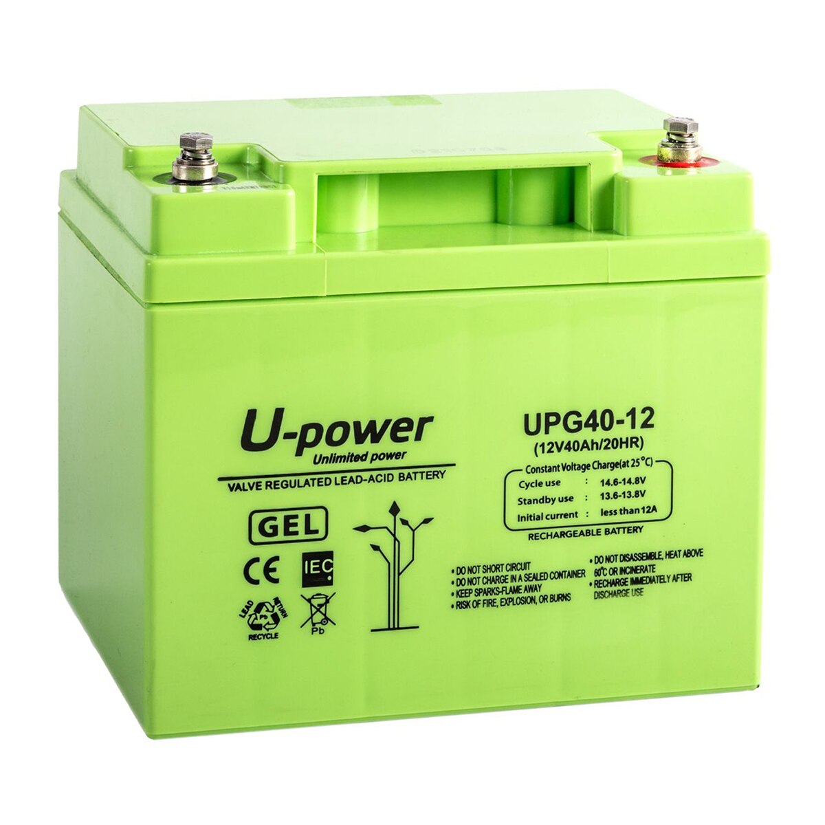 MASTER POWER – Batería Gel Uso General sin mantenimiento UPG40-12 12V 40Ah.