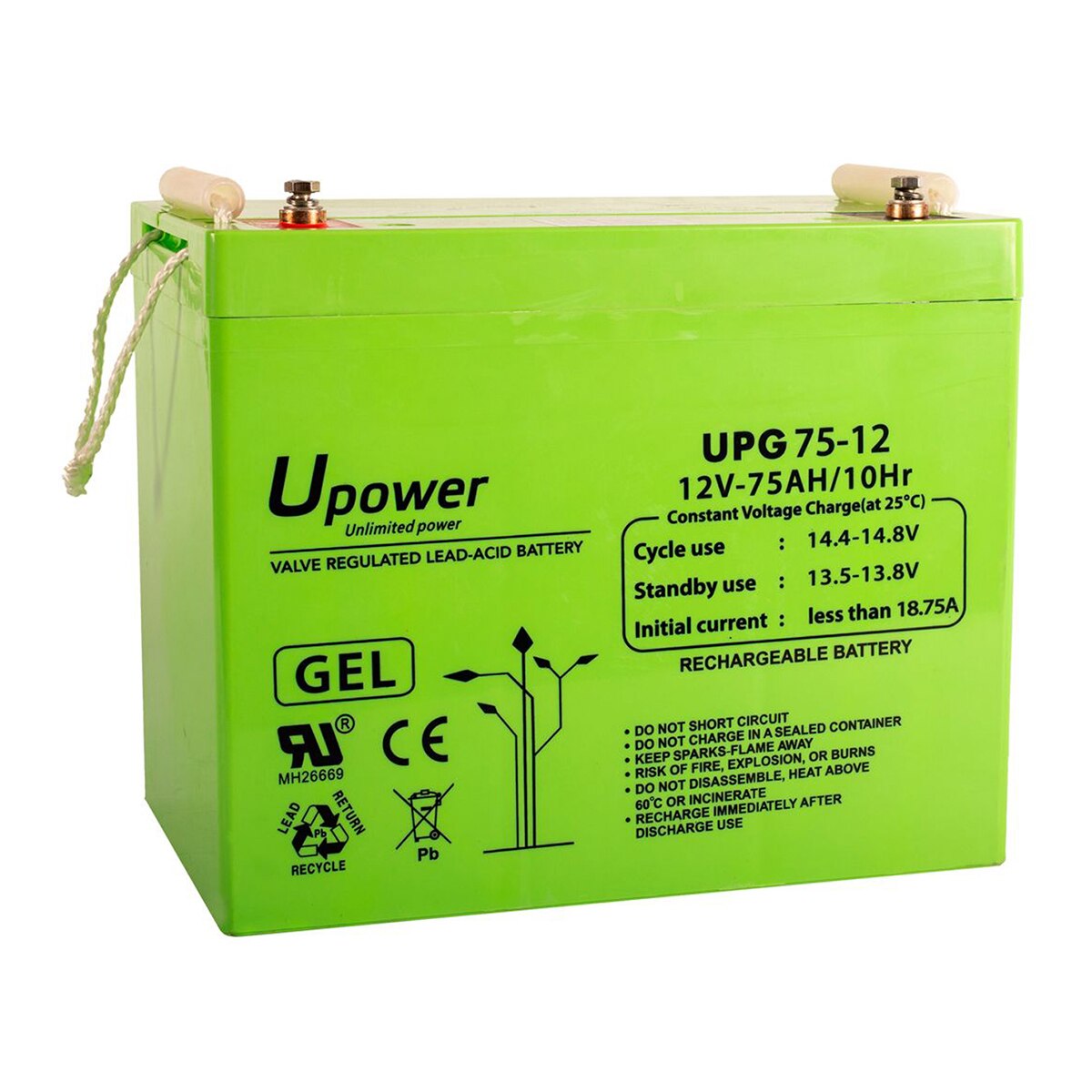 MASTER POWER – Batería Gel Uso General sin mantenimiento UPG75-12 12V 75Ah.