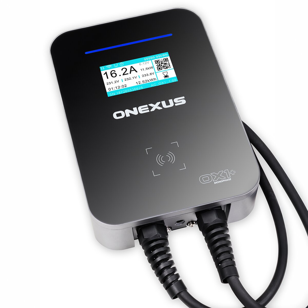 Cargador de Vehículo Eléctrico ONEXUS 0X1+ 7.4kW Monofásico con Balanceo de carga Módulo Fotovoltáico - App y Cable 7,5m Plata / Negro-11