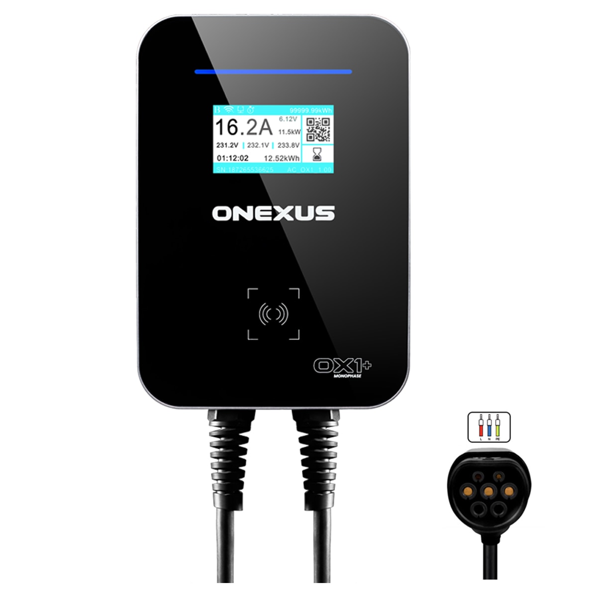 Cargador de Vehículo Eléctrico ONEXUS 0X1+ 7.4kW Monofásico con Balanceo de carga Módulo Fotovoltáico - App y Cable 7,5m Plata / Negro-12