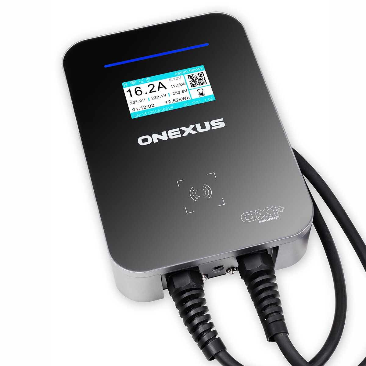 Cargador de Vehículo Eléctrico ONEXUS 0X1+ Trifásico 22kW - Balanceo de carga, App y Cable 7,5m Plata / Negro-10