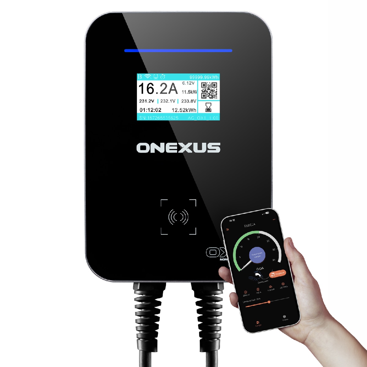 Imagem 0 de Carregador para Veículos Elétricos ONEXUS 0X1+ Trifásico 22 kW - Equilíbrio de carga, Módulo Fotovoltaico, App e Cabo de 7,5 m