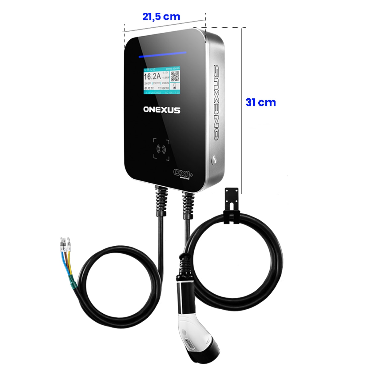 Cargador de Vehículo Eléctrico ONEXUS 0X1+ Trifásico 22kW - Balanceo de carga, Módulo Fotovoltáico, App y Cable 7,5m Plata / Negro-9