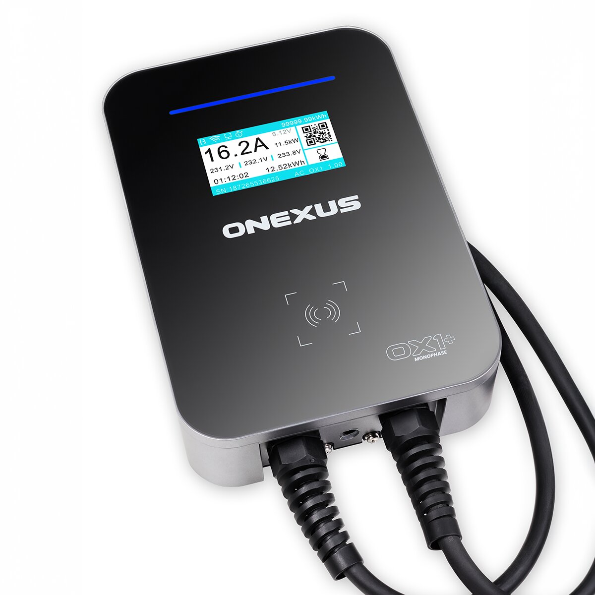 Cargador de Vehículo Eléctrico ONEXUS 0X1+ Trifásico 22kW - Balanceo de carga, Módulo Fotovoltáico, App y Cable 7,5m Plata / Negro-10