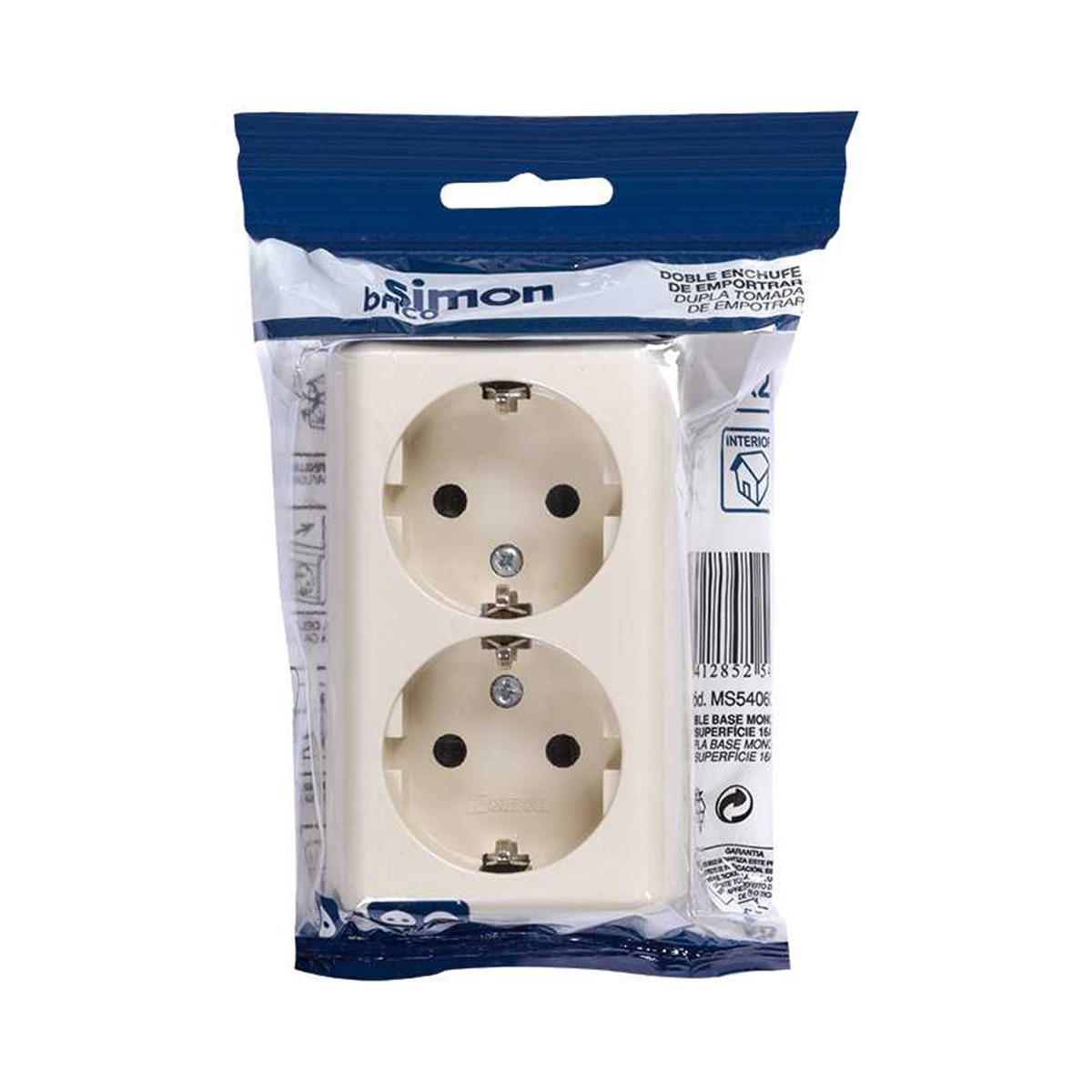 Enchufe Doble Monobloc Superficie 16A Marfil-2