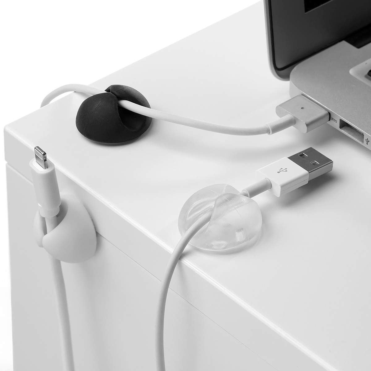 Clip Adhesivo Fijación Cables Blanco / Negro-2