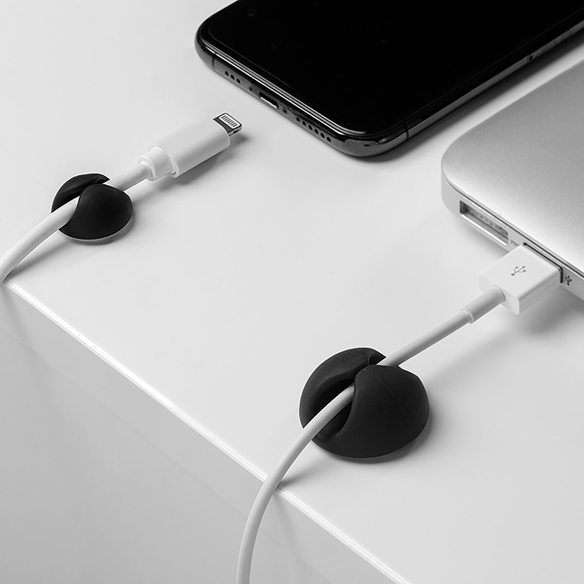 Clip Adhesivo Fijación Cables Blanco / Negro-3