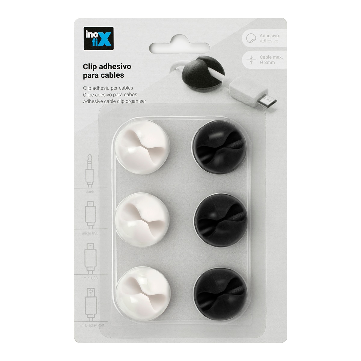 Clip Adhesivo Fijación Cables Blanco / Negro-4