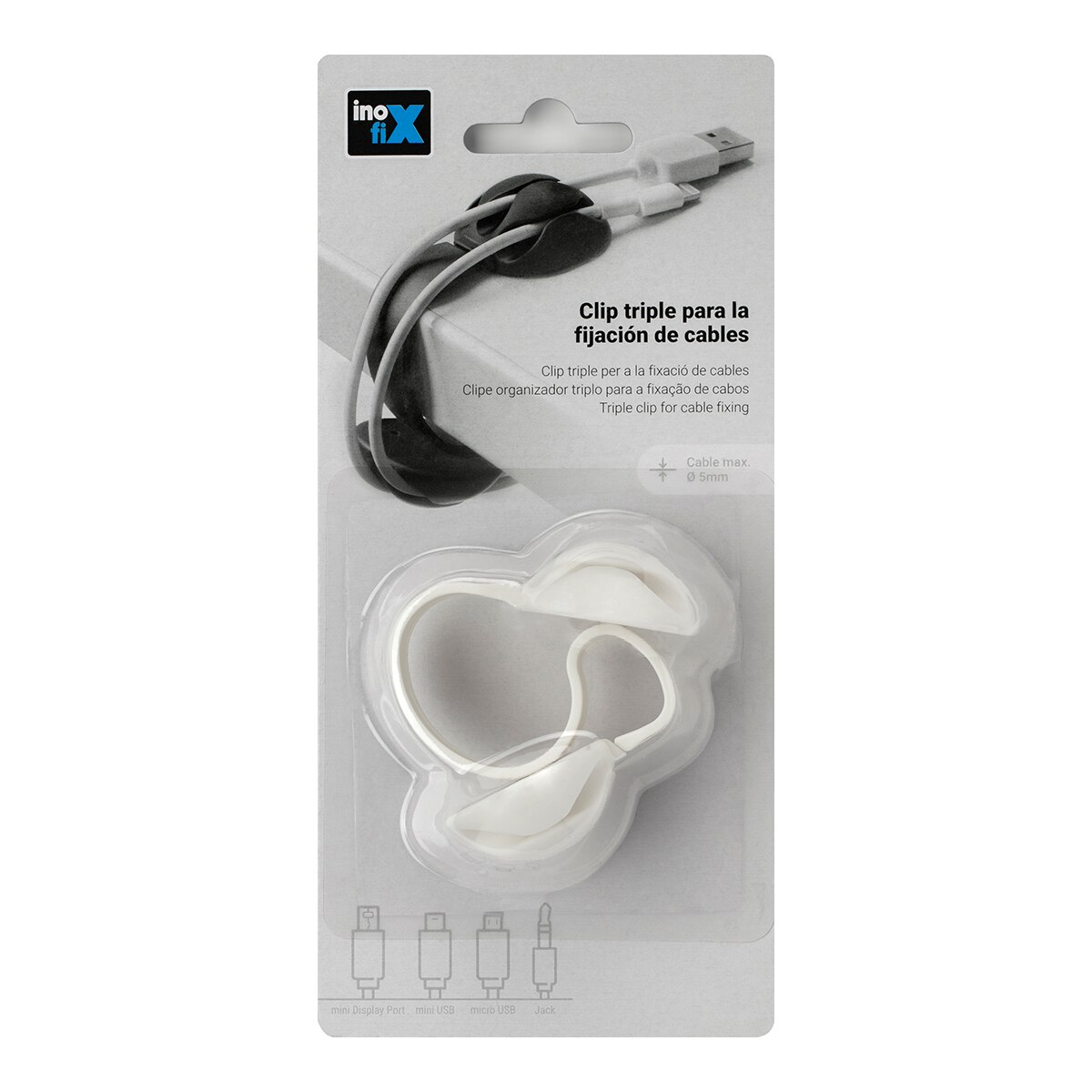 Clip Triple Fijación Cables Blanco-3