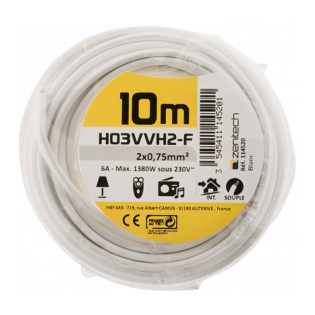 Cable H03VVH2-F - 2x0,75 mm² - 10 m Blanco-2