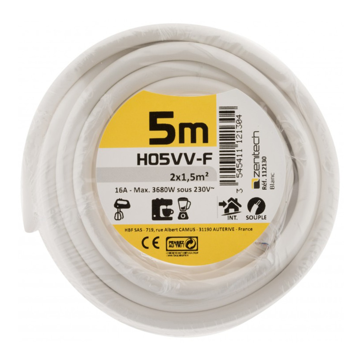 Cable H05VV-F - 2x1,5 mm² - 5 m Blanco-2
