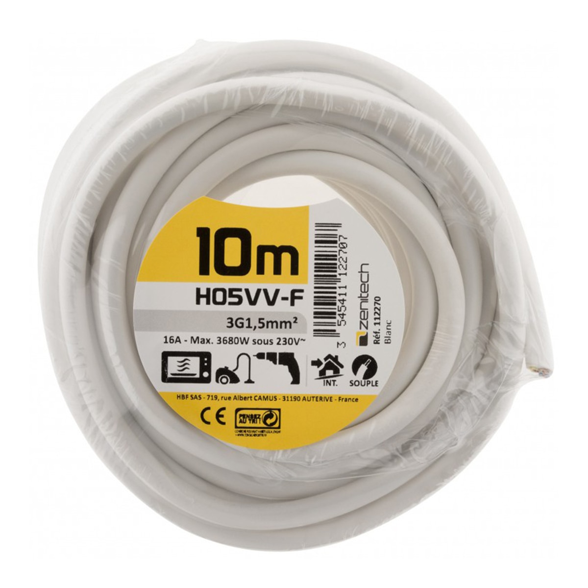 Cable H05VV-F - 3x1,5 mm² - 10 m Blanco-2