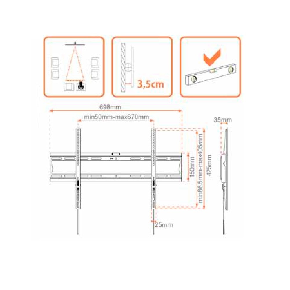 Soporte mural TV 55-70'' fijo Negro-2