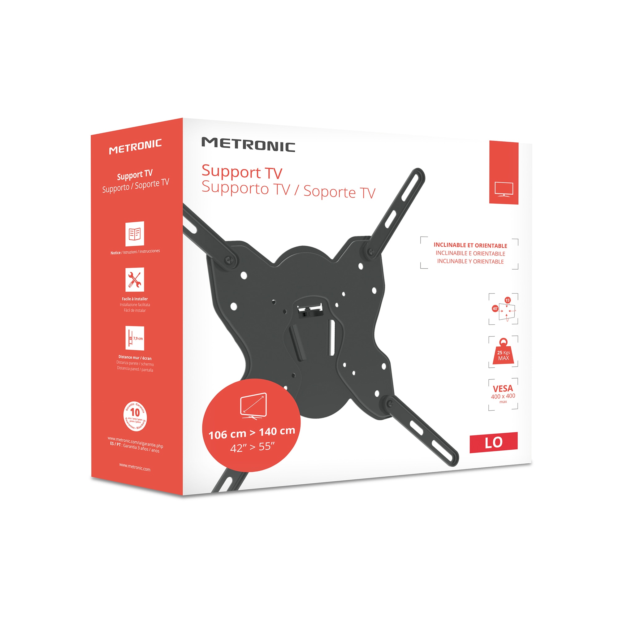 Suporte de Parede de TV de 42" a 55" Orientável e Inclinável Preto-3