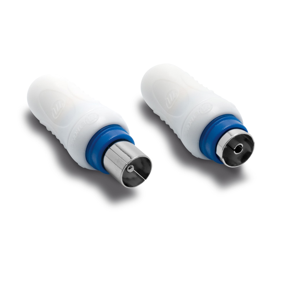 Clavija conector cable coaxial TV (x2) Blanco / Dorado-1
