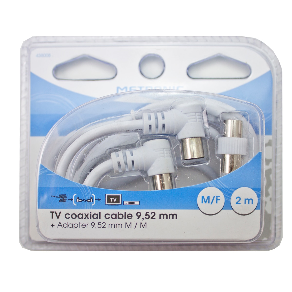 Prolongador cable coaxial antena TV H-M + adaptador M-M Blanco-3