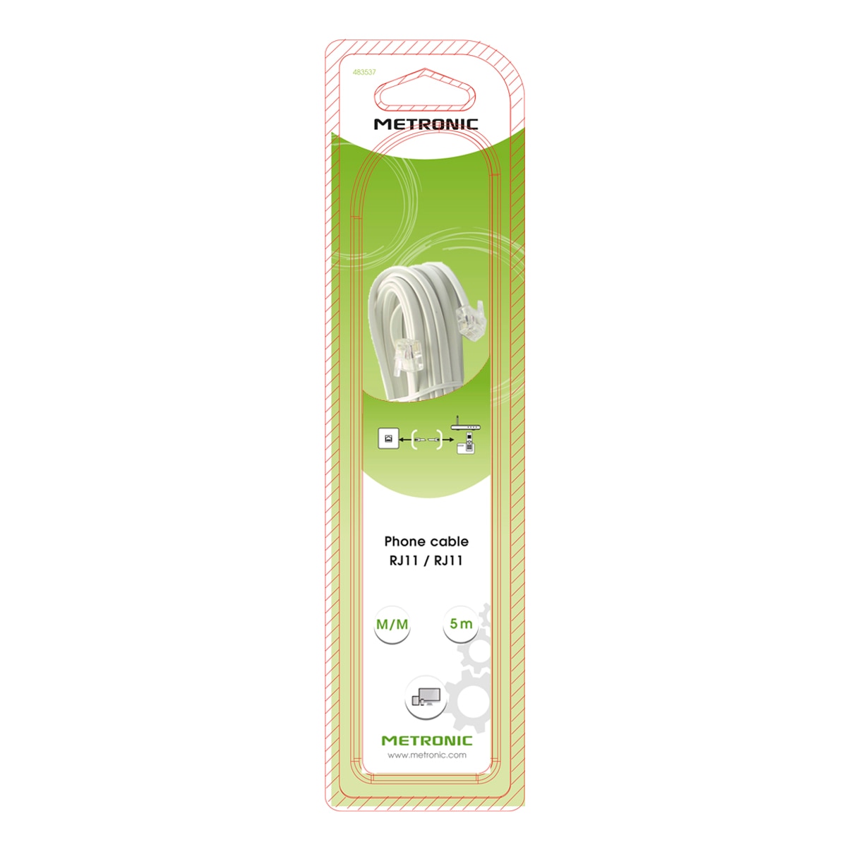 Cable prolongador teléfono RJ-11 M-M Blanco-2