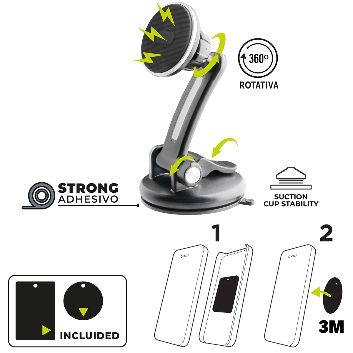 Suporte Universal para Telemóvel com Ventosa/Íman para o Painel de Instrumentos do Automóvel Preto-2