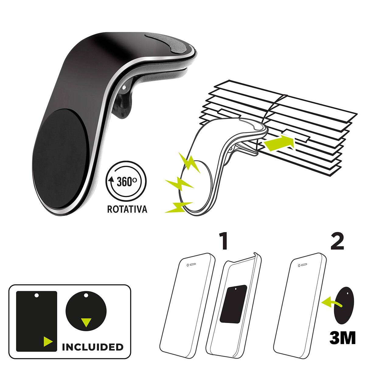 Soporte Universal de Móvil Magnético para Rejilla Coche Negro-2