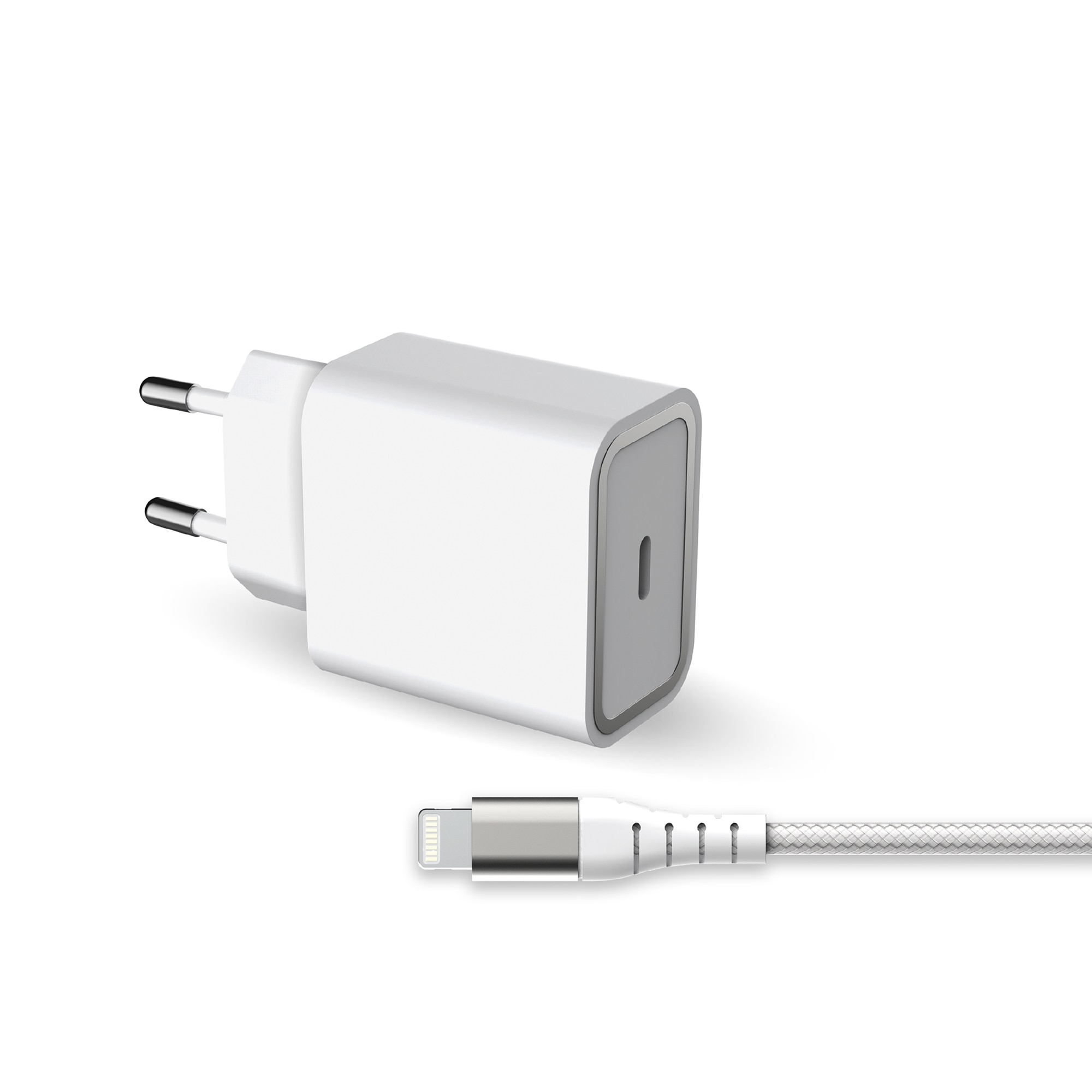 FORCE POWER - Cargador a Pared 20W Power Delivery + Cable Reforzado USB-C/Lightning.
