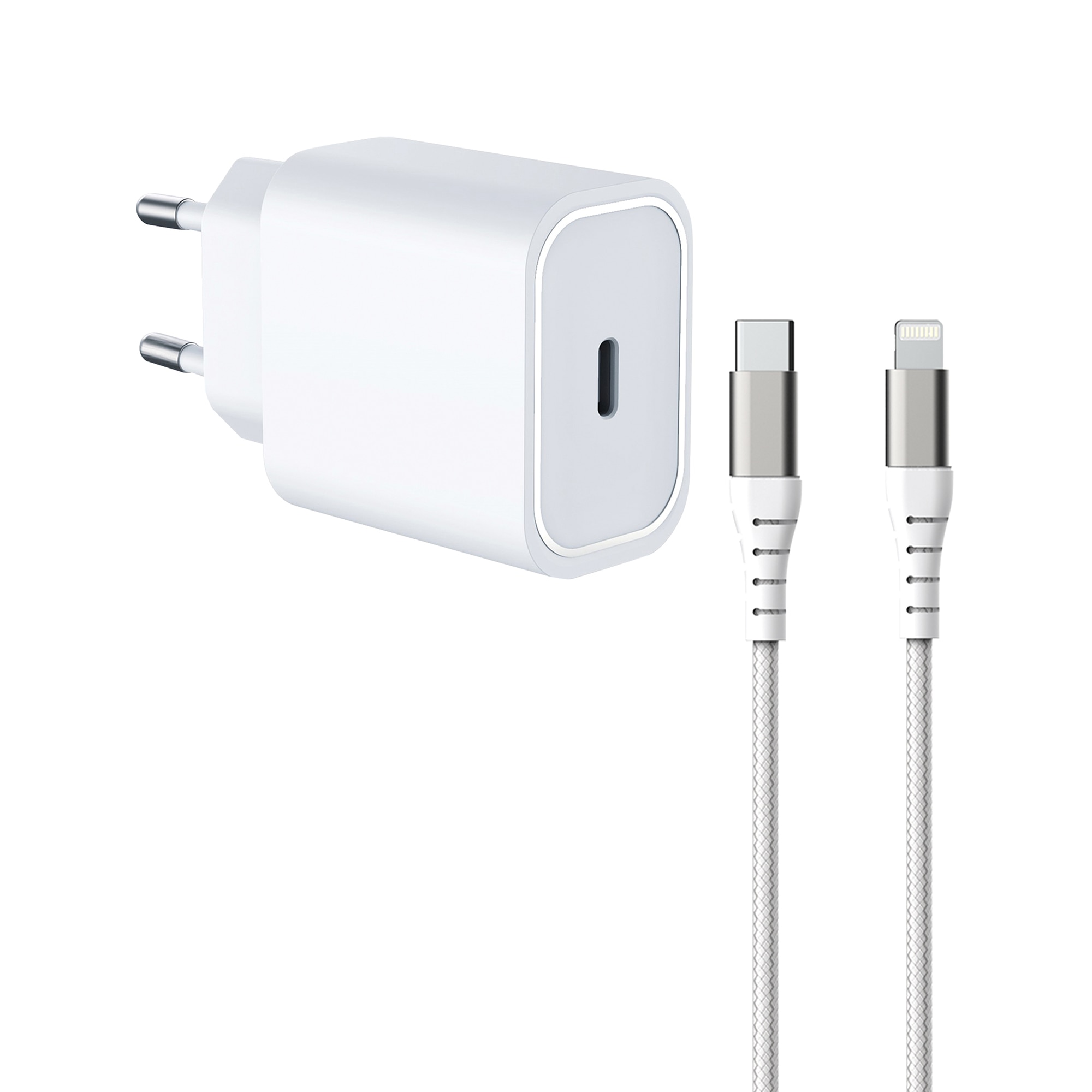 Cargador a Pared 20W Power Delivery + Cable Reforzado USB-C/Lightning Blanco-2