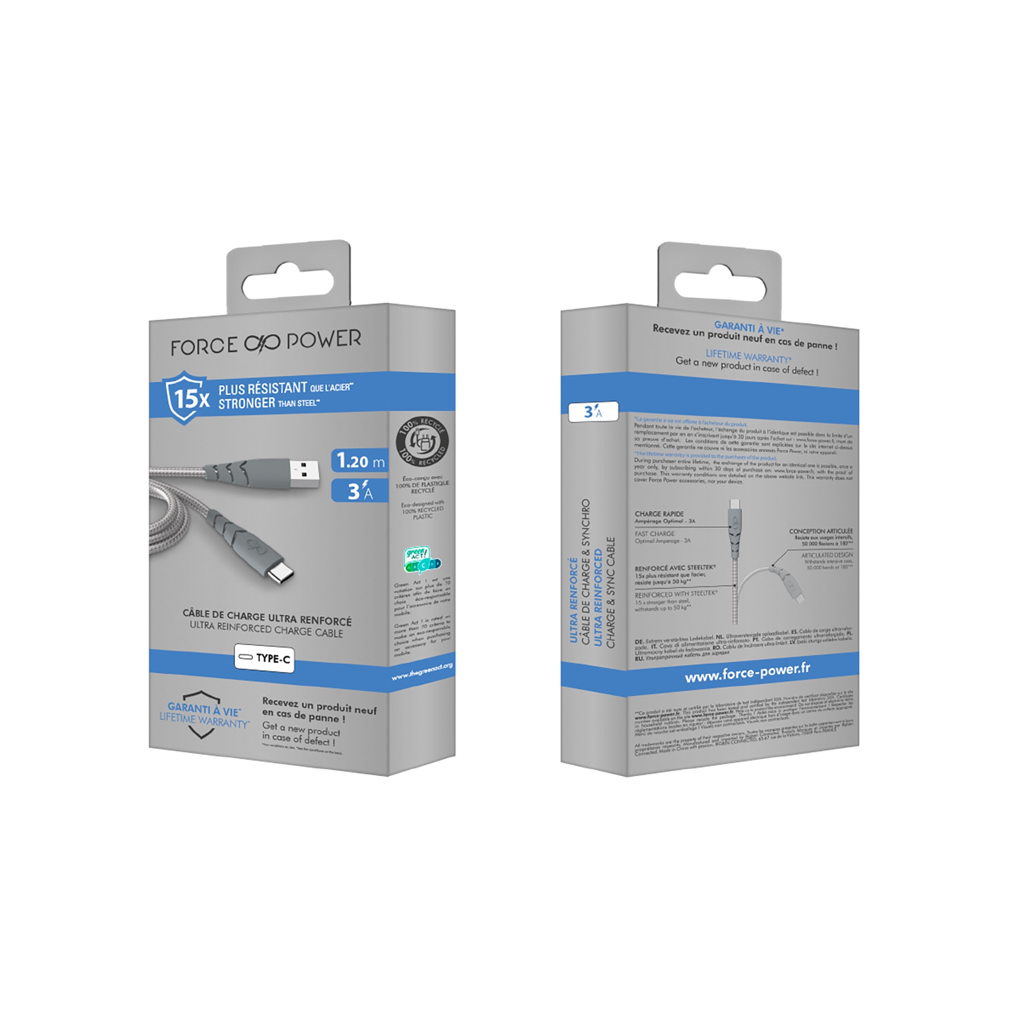 Cable Ultra Reforzado USB A - USB C 1,2 m Gris-6