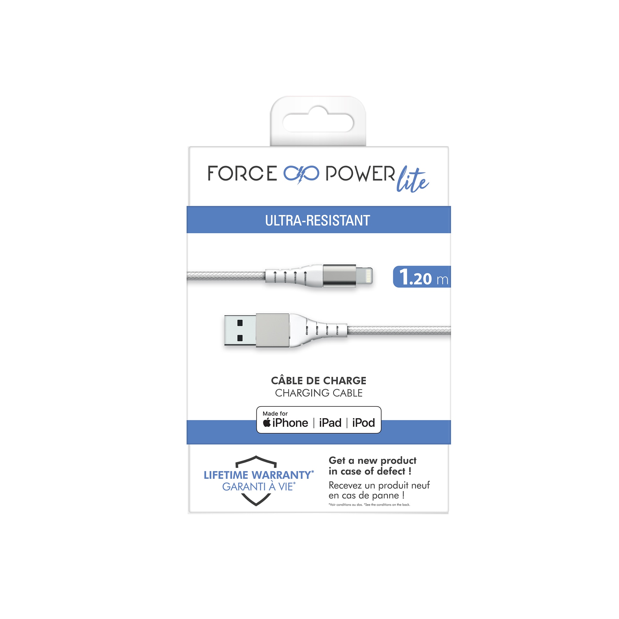 Cable Reforzado USB A - USB Lightning 1,2 m Blanco-3