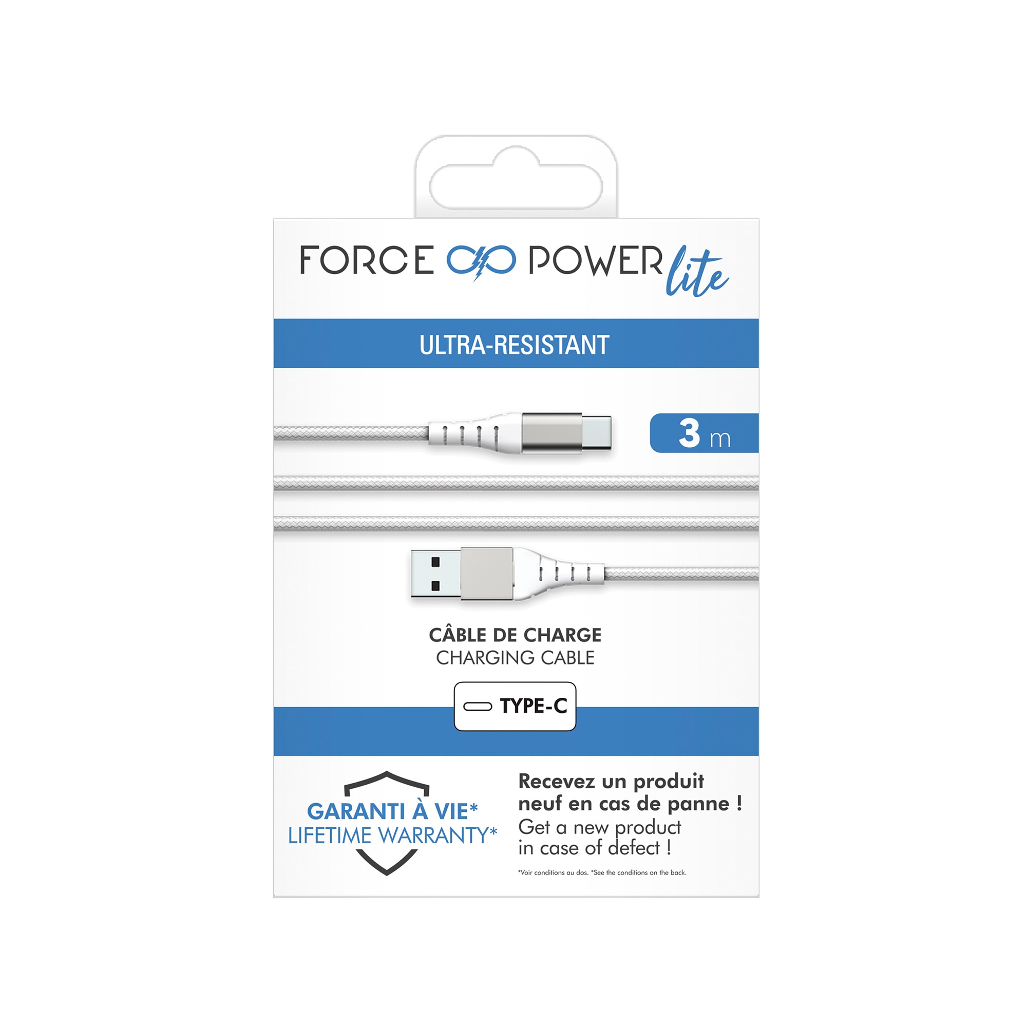 Cabo Reforçado USB A / USB C - 3 m Branco-3