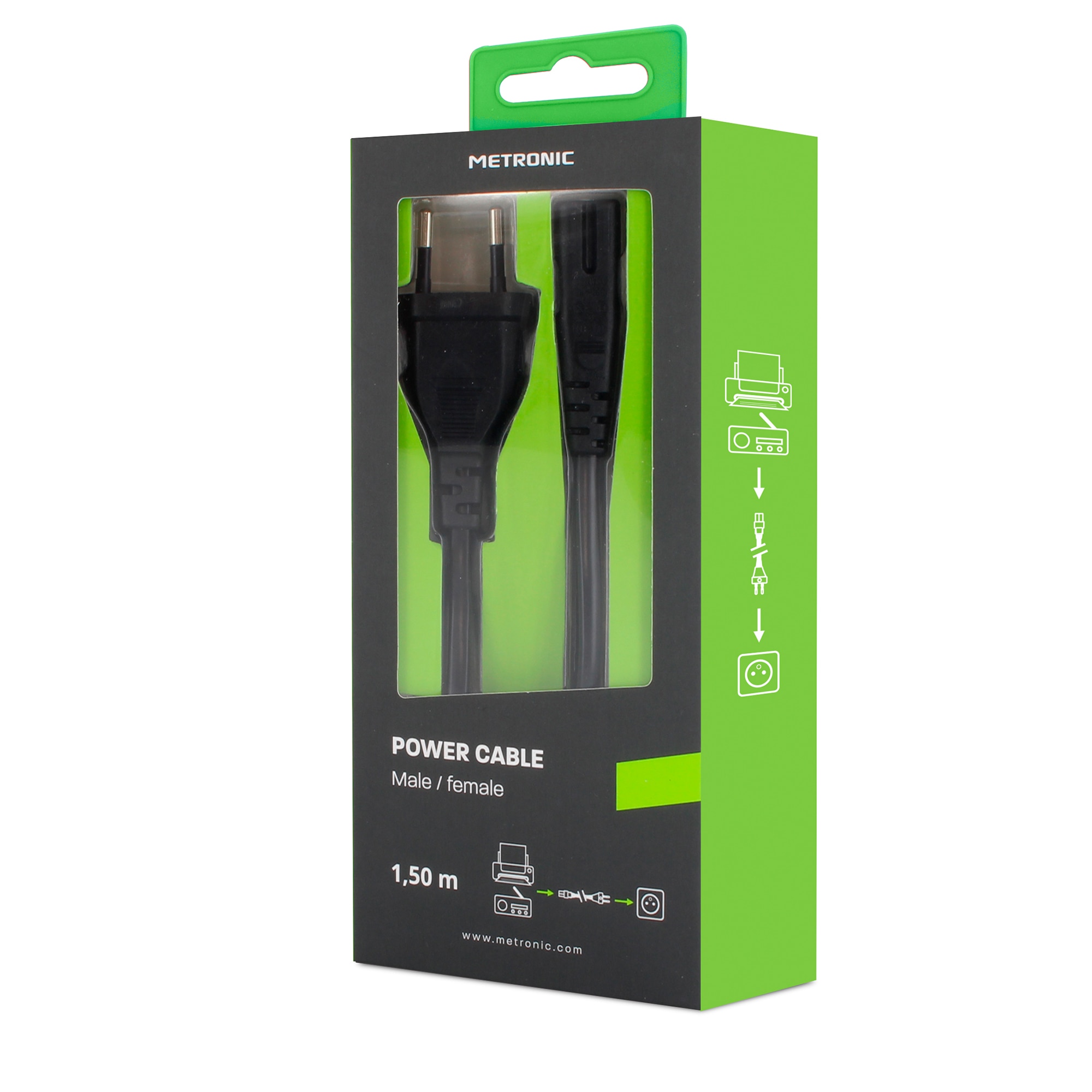 Cable Alimentador Macho 2 polos 1,5 m Negro-2
