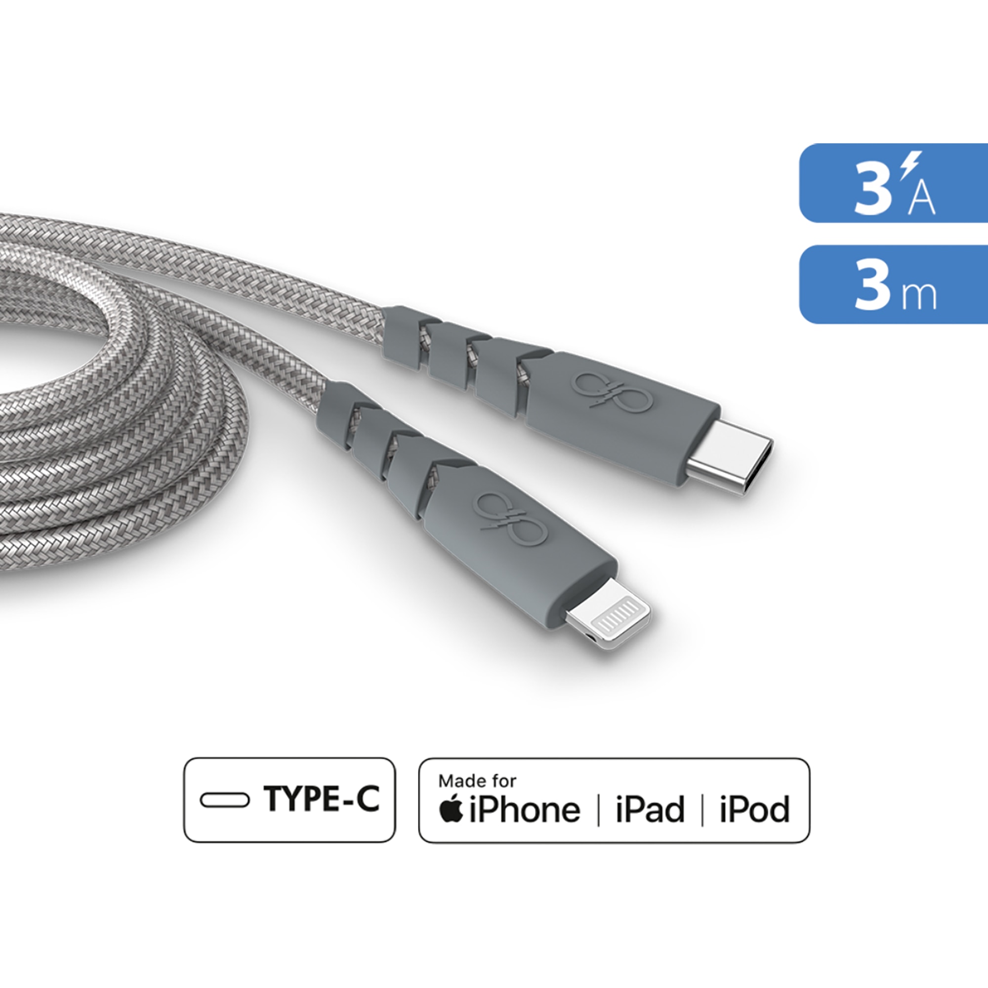 Imagen 0 de Cable Ultra Reforzado USB C - USB Lightning 3A 3 m