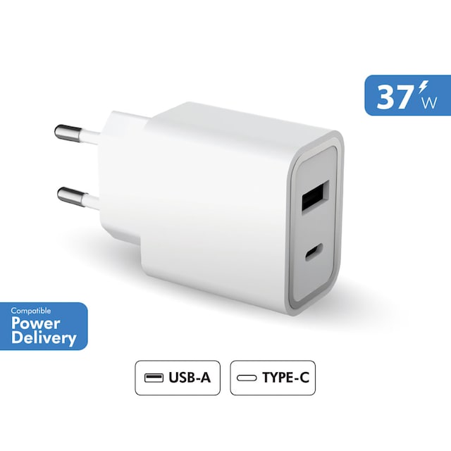 Imagen 0 de Cargador a Pared Doble Power Delivery USB A+C 12W+25W