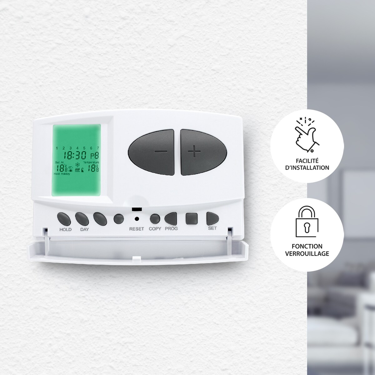 Termostato digital con pantalla Blanco-7
