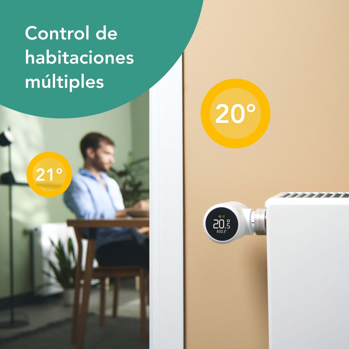 Termostato Inteligente cableado Multiroom X - Kit de Inicio
+ 2 Cabezales Termostáticos X Blanco / Negro-11