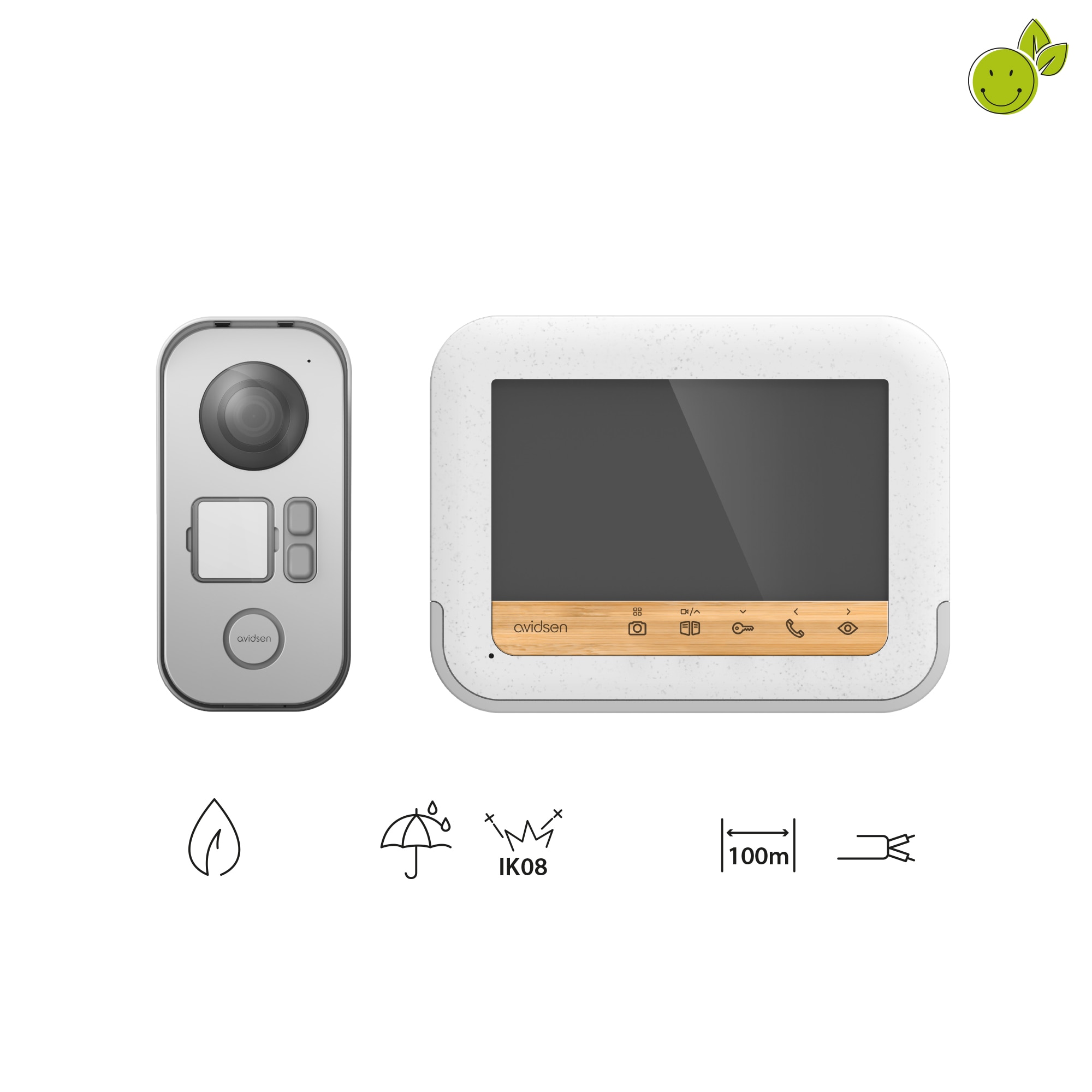 Video portero 7'' YLVA3 Bamboo Blanco / Madera-7