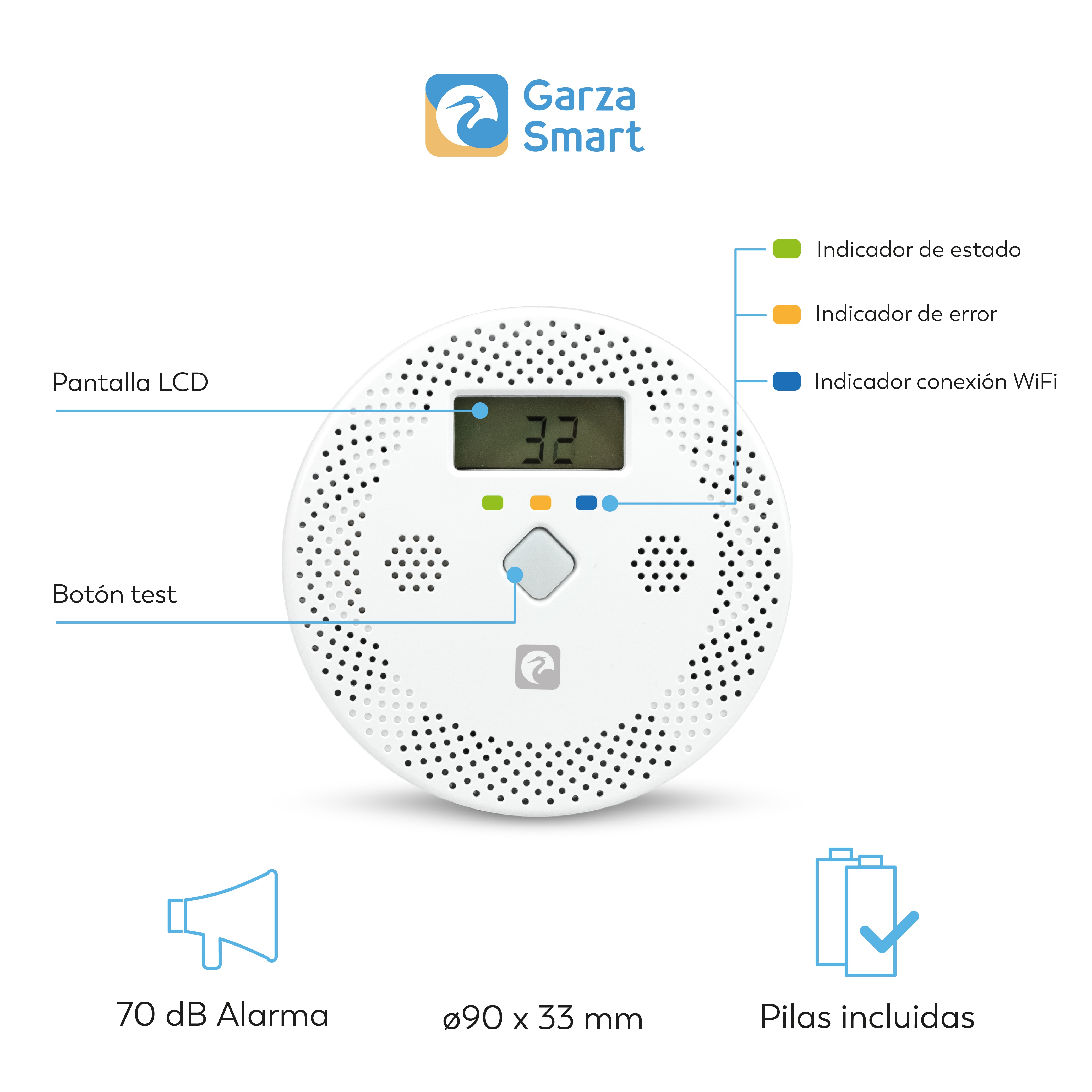 Detector de Monóxido de Carbono Smart WiFi Blanco-4