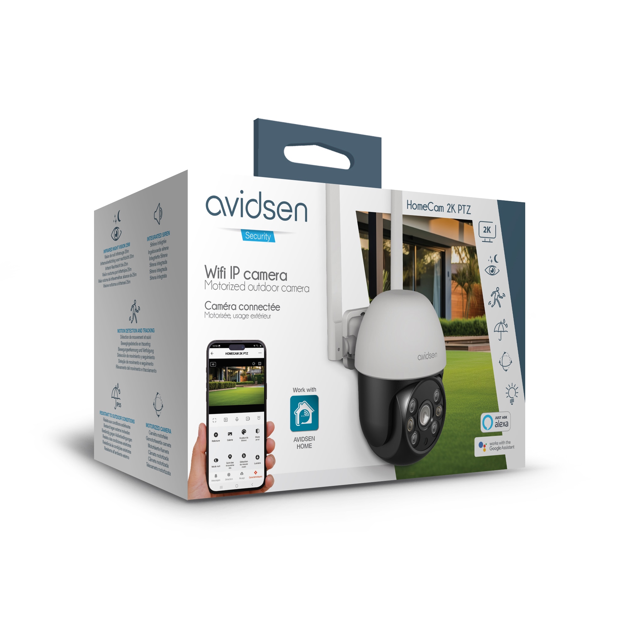 Cámara de seguridad motorizada para exterior HomeCam 2K PTZ Avidsen Home - Avidsen Blanco-16