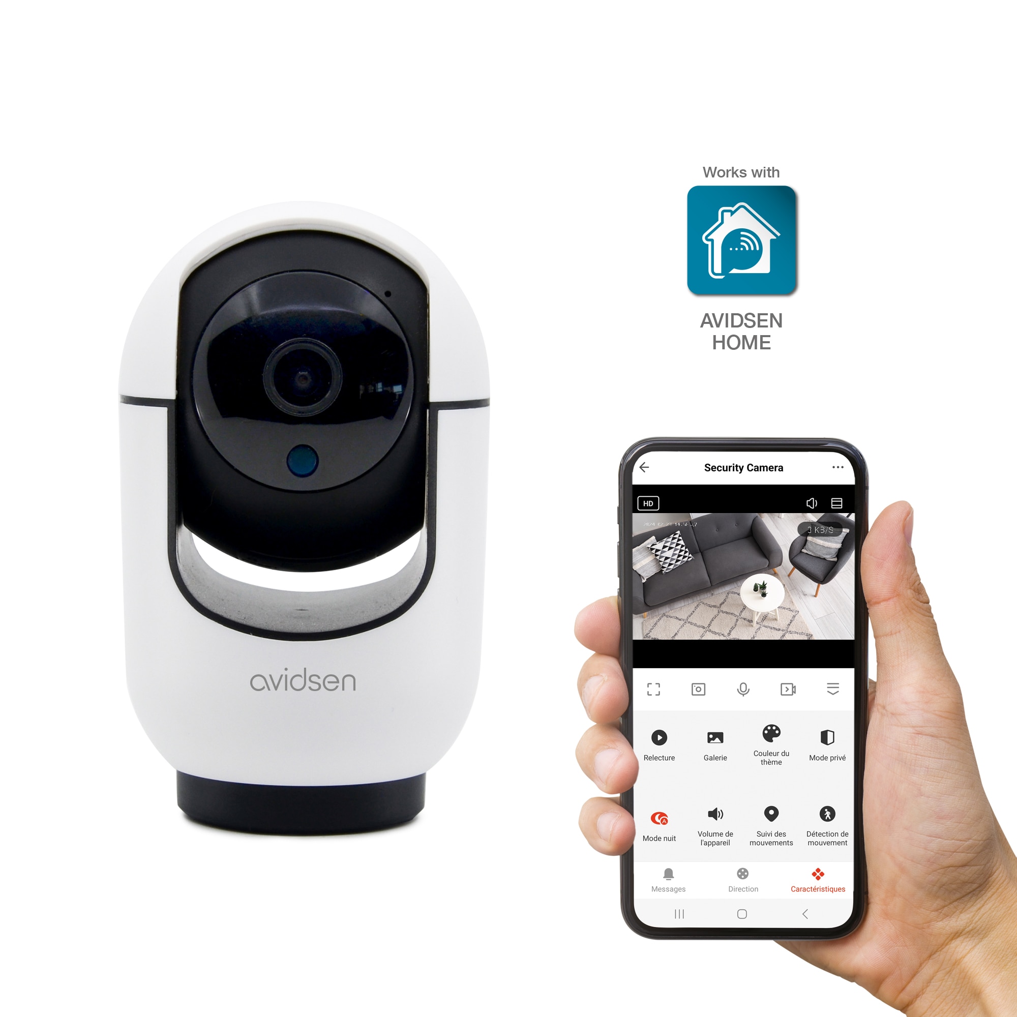 Cámara IP Wifi interior motorizada 2,5K 360° vigilancia HomeCam Indoor - Avidsen Blanco-10