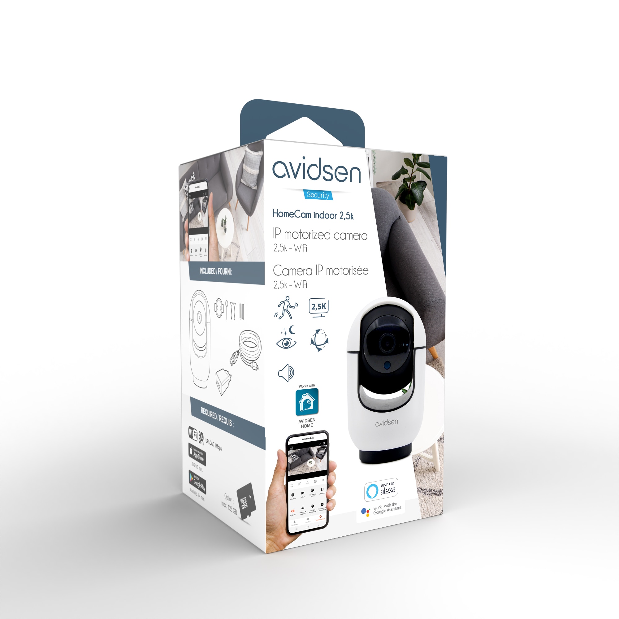 Cámara IP Wifi interior motorizada 2,5K 360° vigilancia HomeCam Indoor - Avidsen Blanco-12