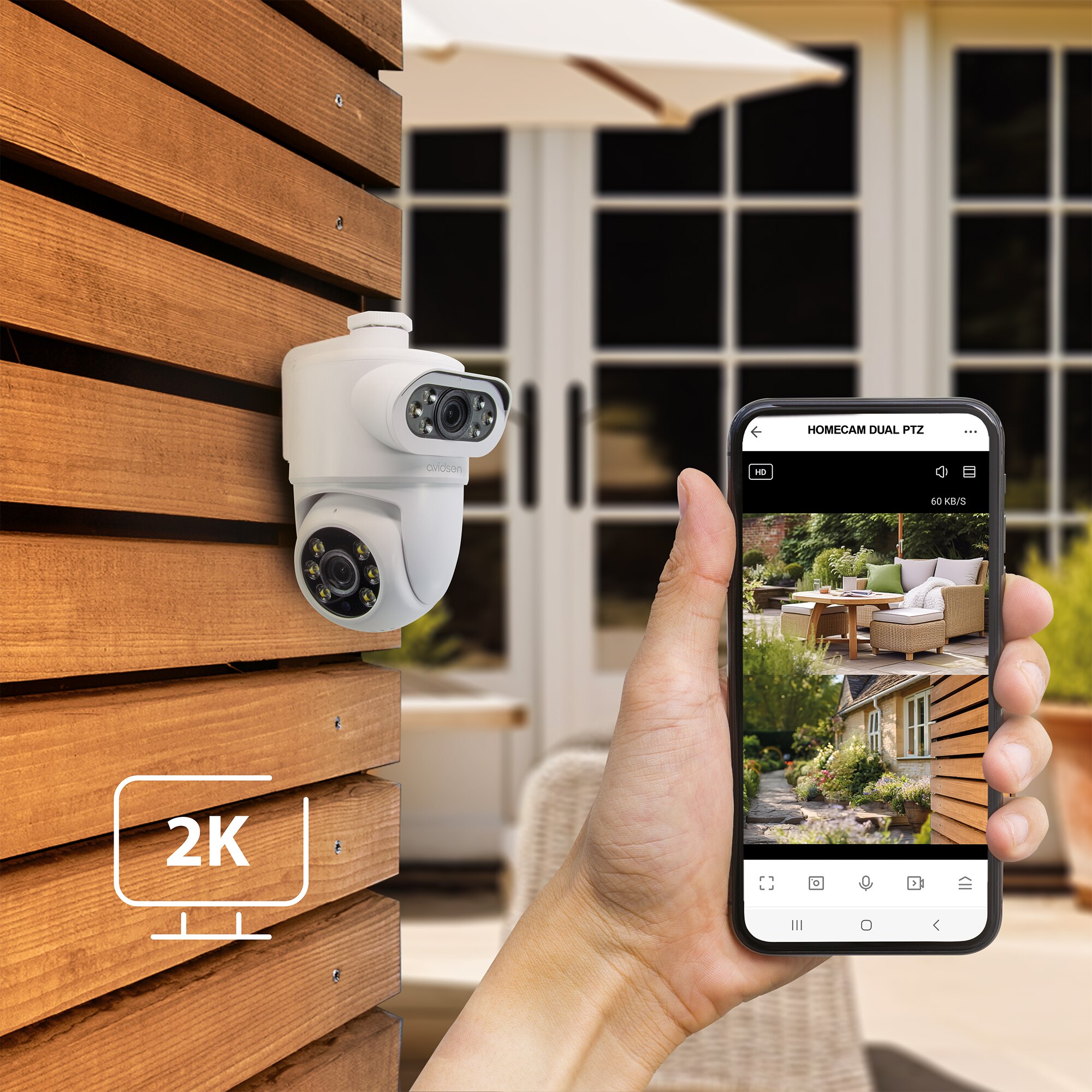 Cámara IP motorizada para exteriores 2K con doble lente HomeCam Dual PTZ - Avidsen Blanco-10