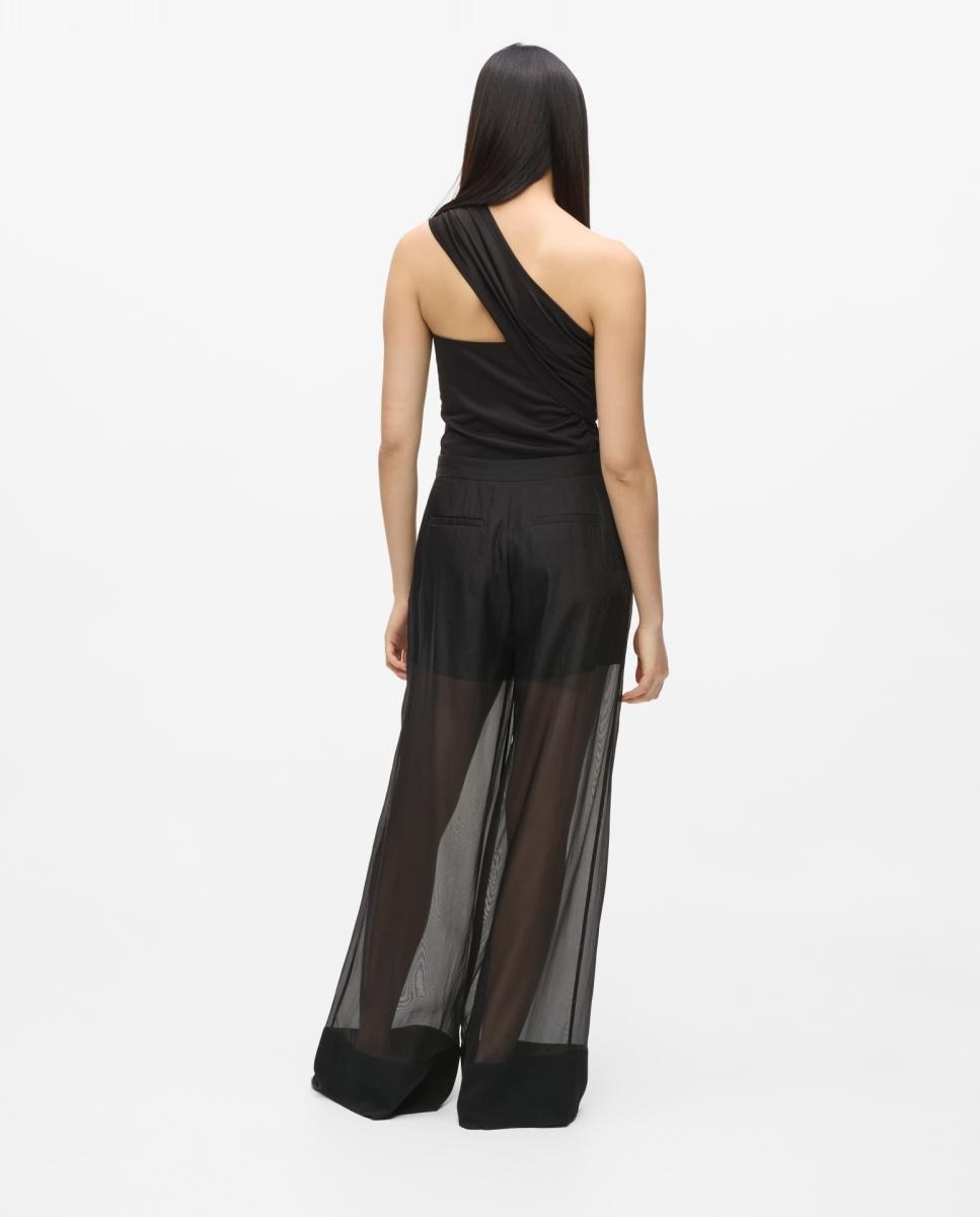 Calças de Organza com Transparência Preto-2