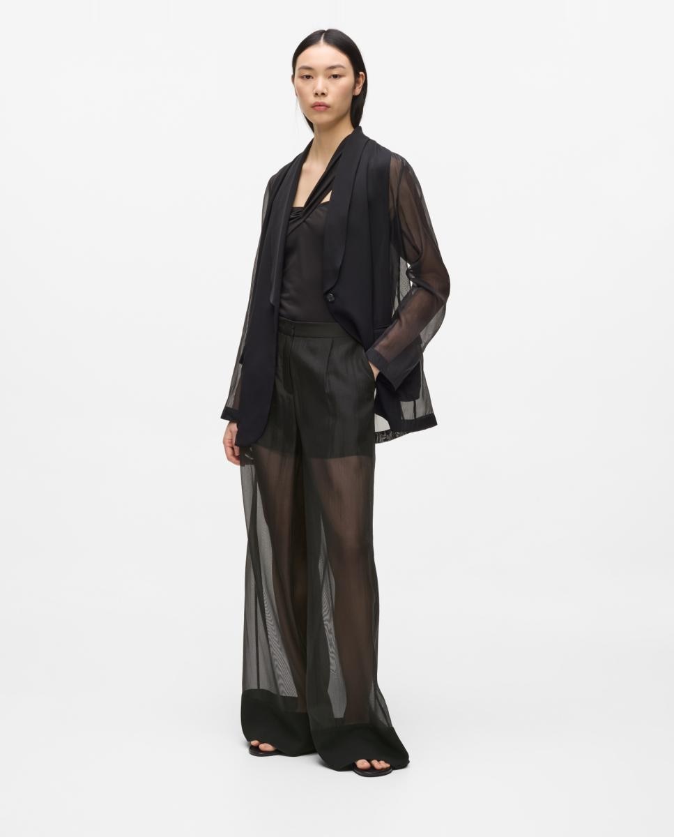 Calças de Organza com Transparência Preto-3