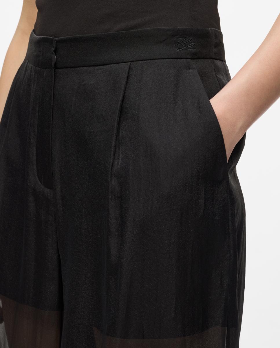 Calças de Organza com Transparência Preto-4