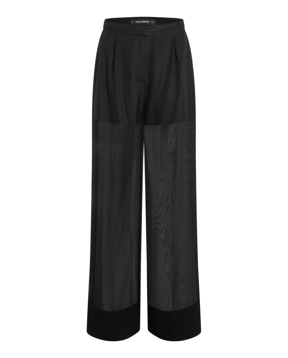 Calças de Organza com Transparência Preto-5
