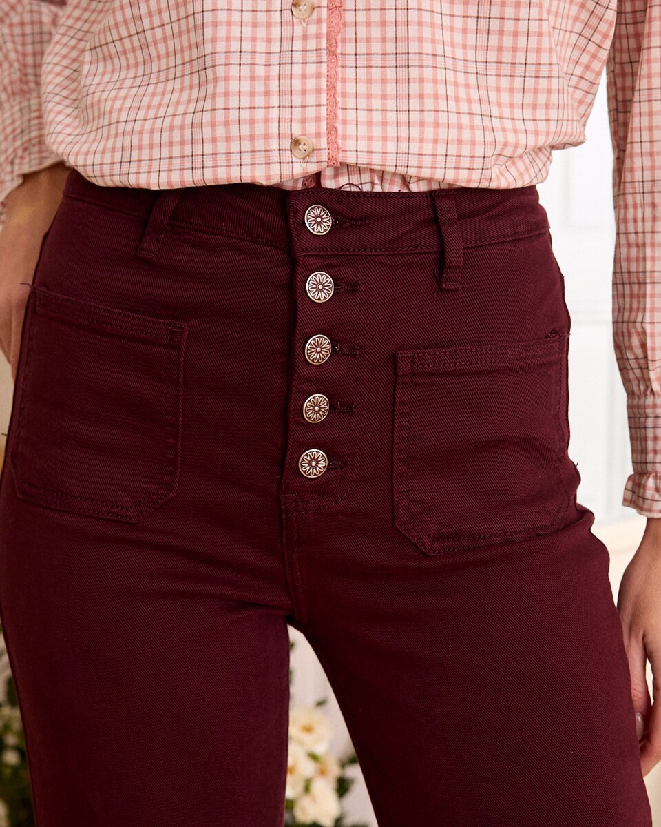 Jeans straight de mulher Vermelho/Grená-3