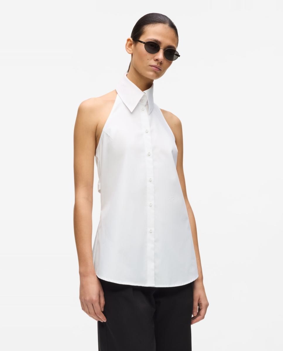 Camisa de mujer popelín sin mangas - Karl Lagerfeld - Blanco Blanco-1
