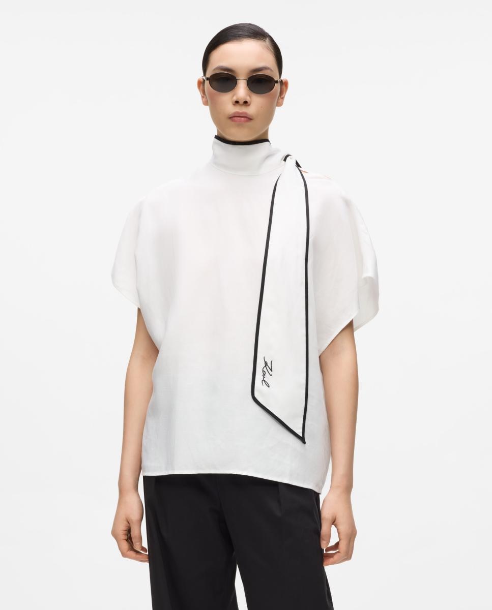 Imagen 0 de Blusa de mujer lino ribete a contraste Blanco