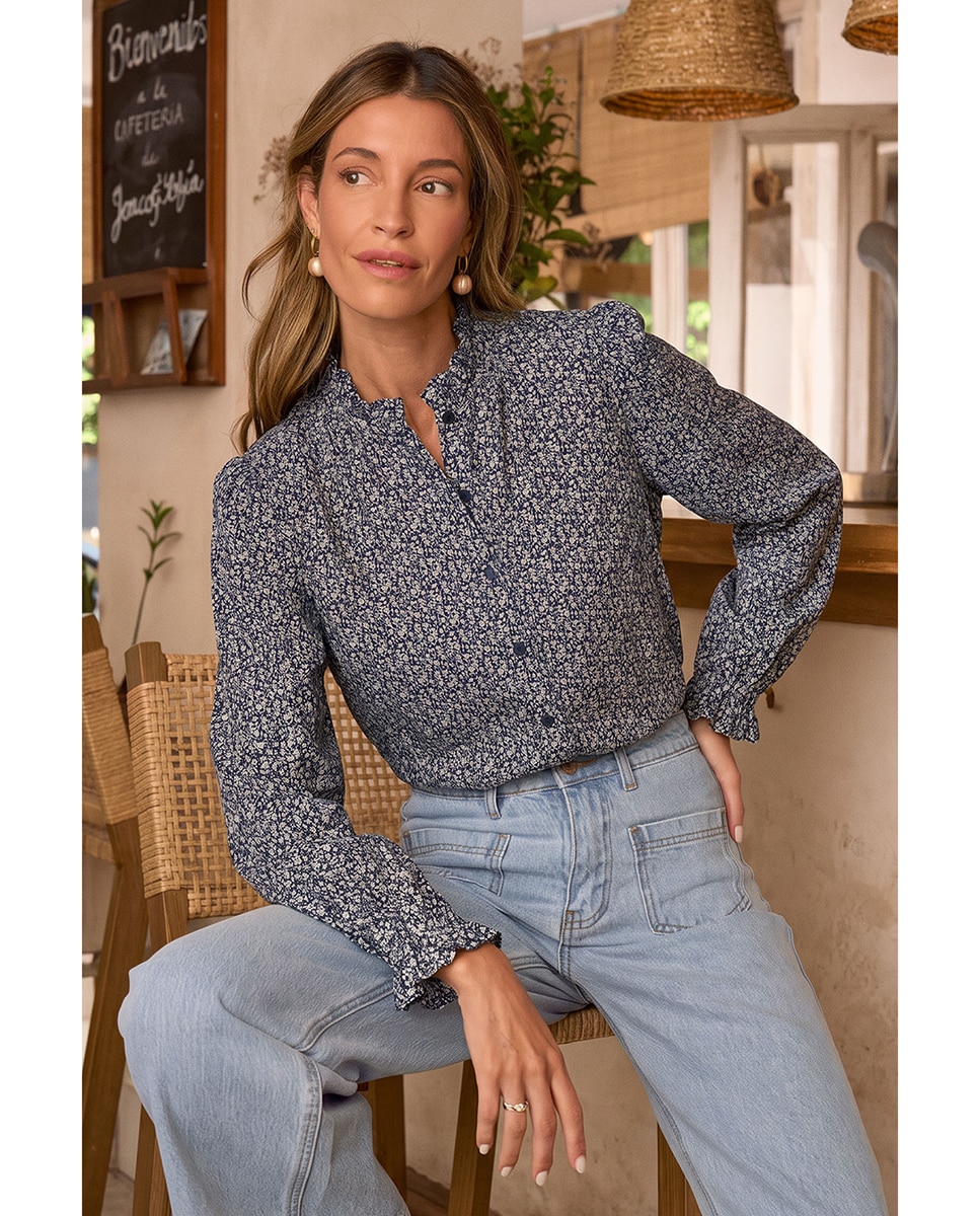 Camisa Flor Amalfi - Polin et Moi - Azul marino Azul marino-3
